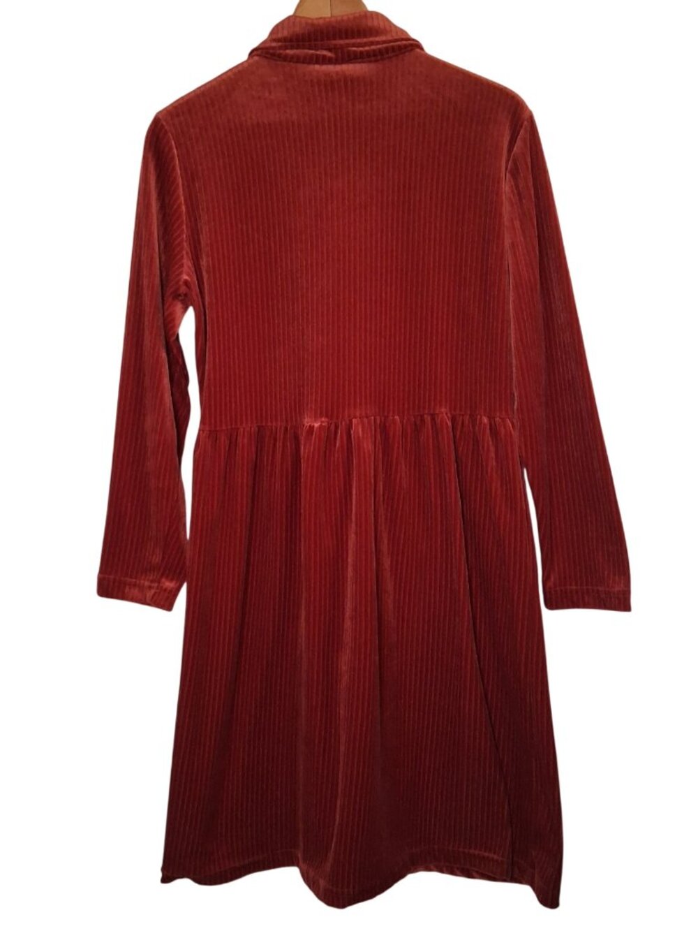 Vintage Hanes Signature Collection Dress Small Rust Ribbed Velour Button Earthy - Picture 3 of 11